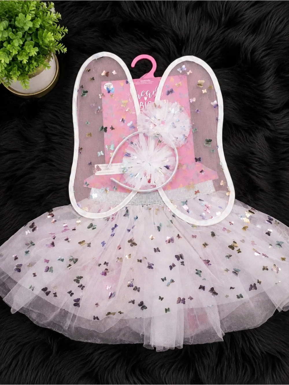 NWT Girls 3-Piece Butterfly Fairy Costume Set – Wings, Tutu & Headband